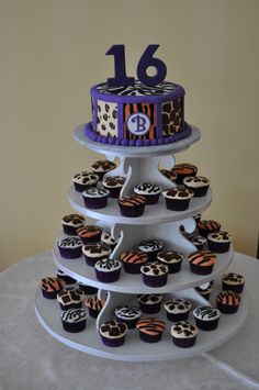 Animal Print Sweet 16 Cupcake Cake