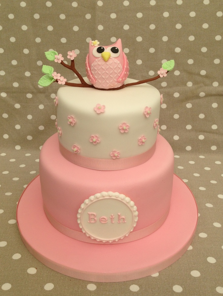 Baby Girl Owl 1st Birthday Cake