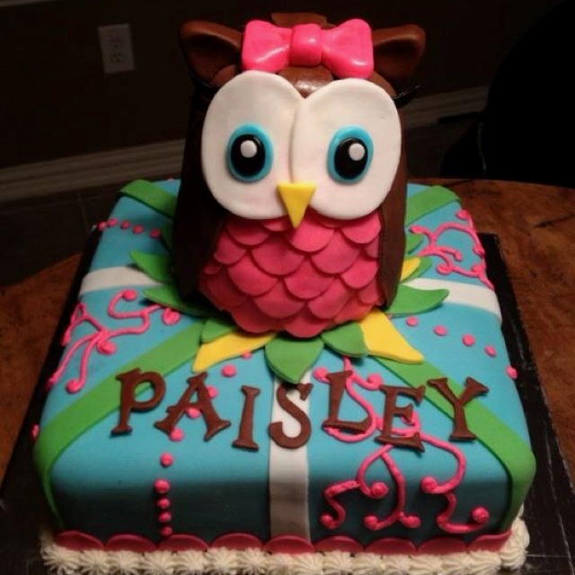 Baby Girl Owl Birthday Cake