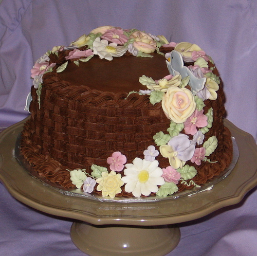 Basketweave Cake with Flowers