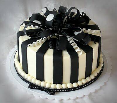 Black and White Happy Birthday Cake