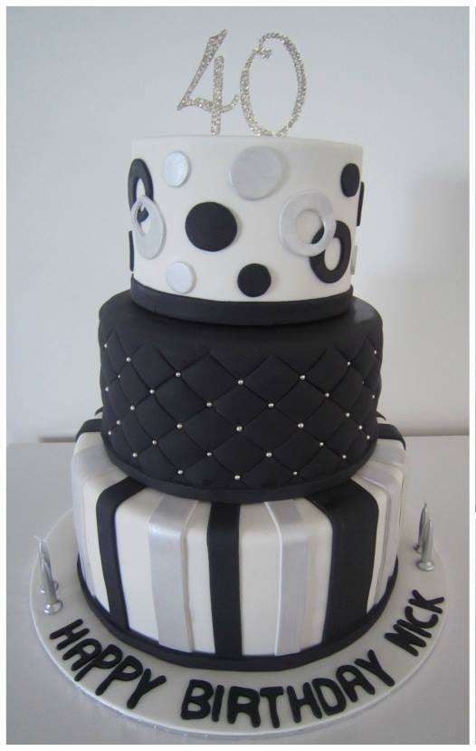 Black White and Silver 40th Birthday Cake