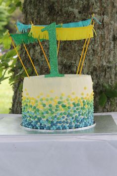 Blue Yellow and Green Birthday Cakes