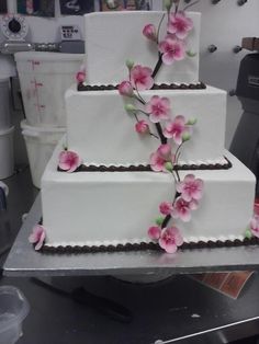 Cherry Blossom Square Wedding Cake