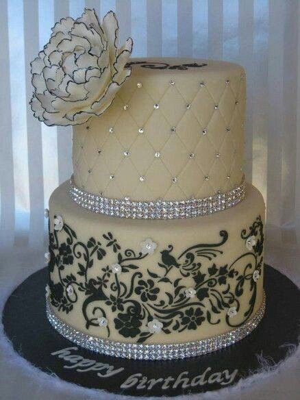 Elegant Black and White Birthday Cake