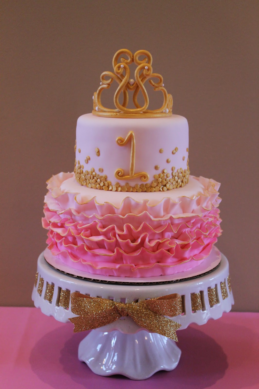 Gold and Pink 1st Birthday Cake