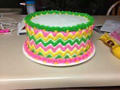 Green Yellow and Pink Birthday Cake