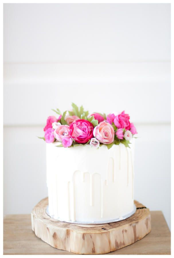 Birthday Cake with White Flowers