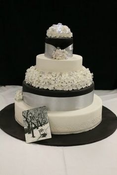 Black White and Silver Wedding Cake