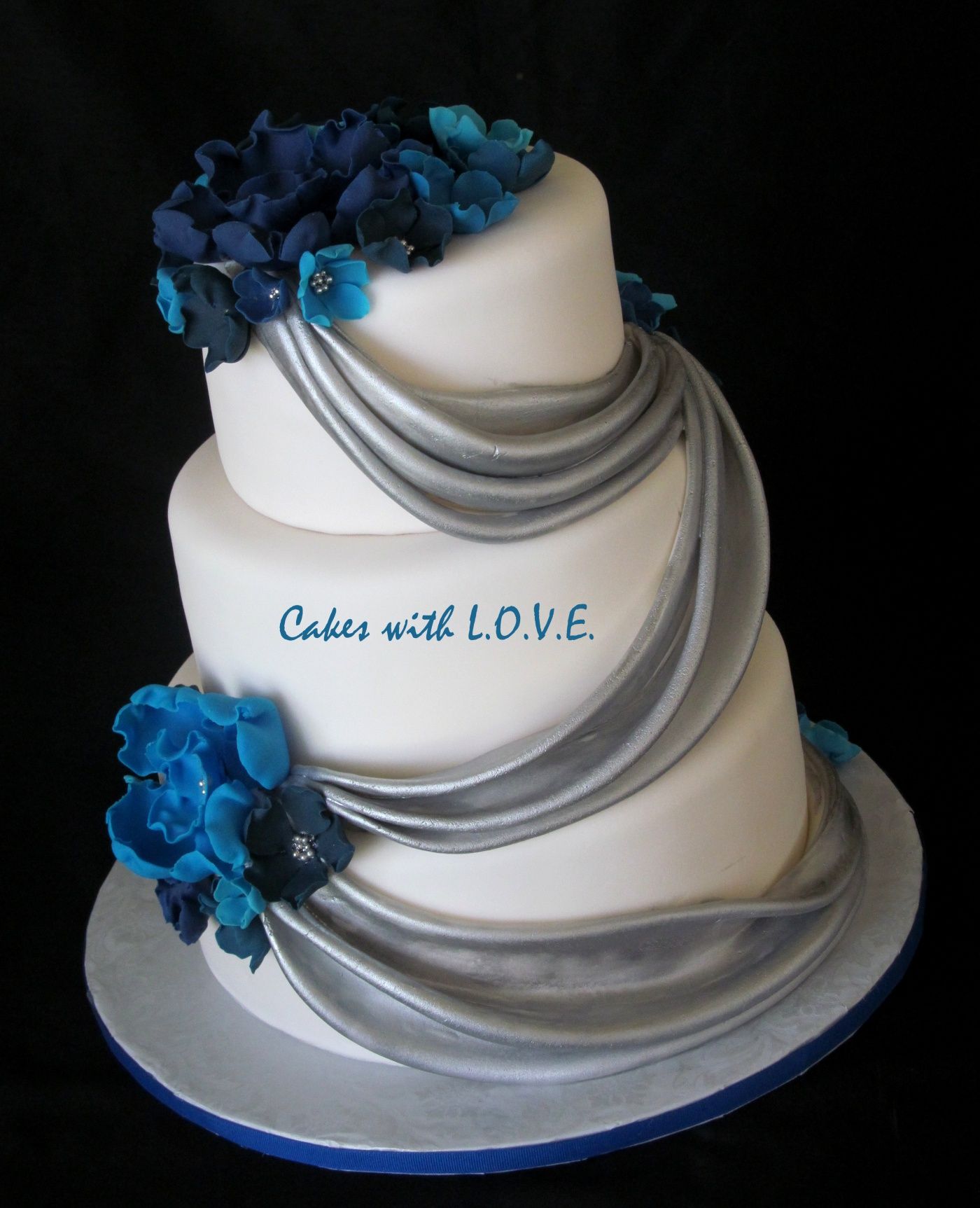 Blue and Silver Wedding Cake