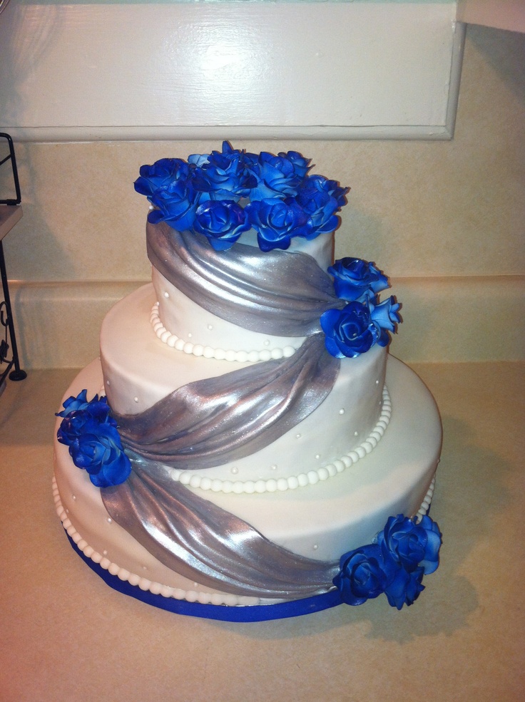 Blue and Silver Wedding Cake