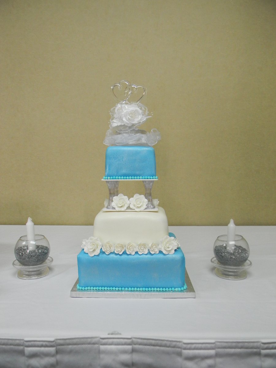 Blue and Silver Wedding Cake