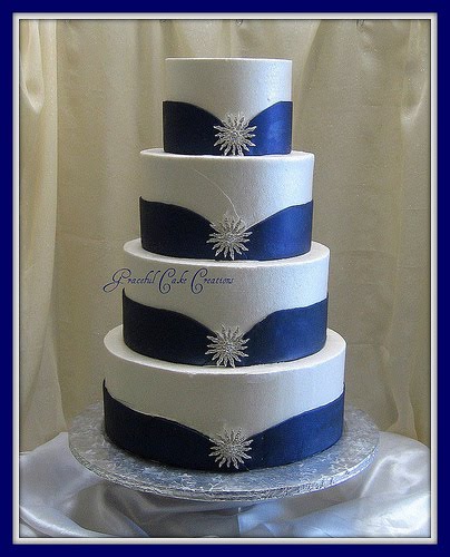 Blue White and Silver Wedding Cake