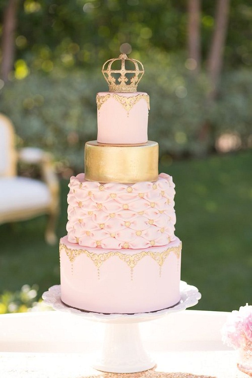 Gold and Pink 1st Birthday Cake