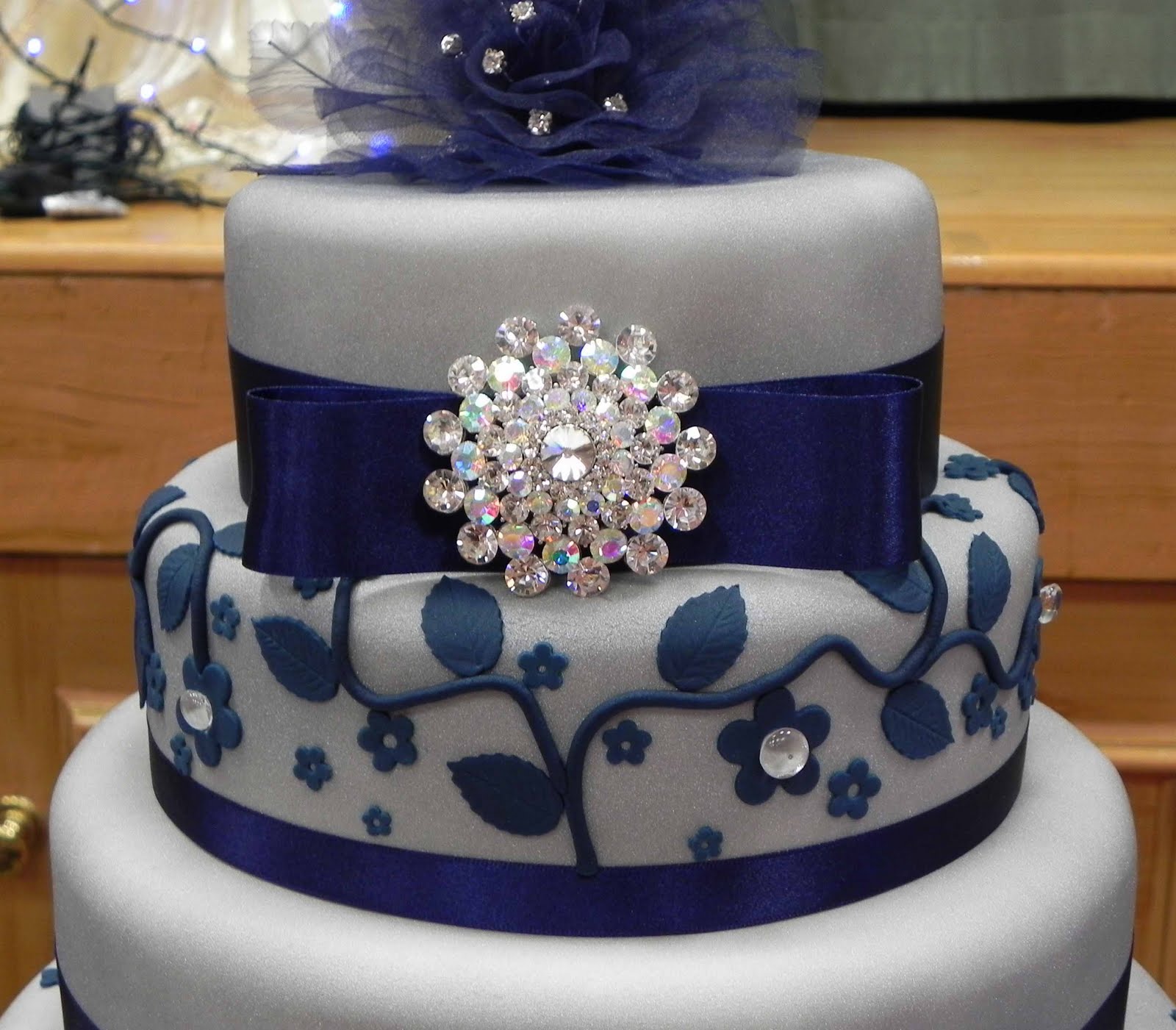 Navy Blue and Silver Wedding Cake