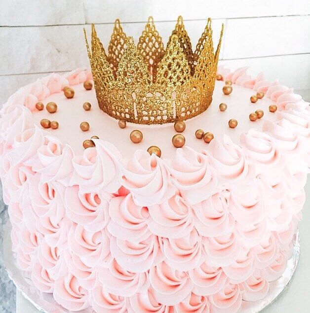 Pink Birthday Cake with Gold Crown