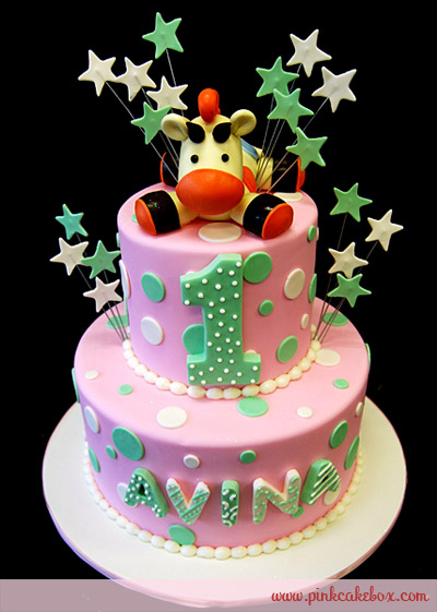 Pink Giraffe 1st Birthday Cake