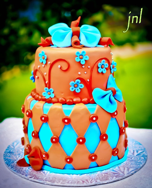 Turquoise and Orange Birthday Cake