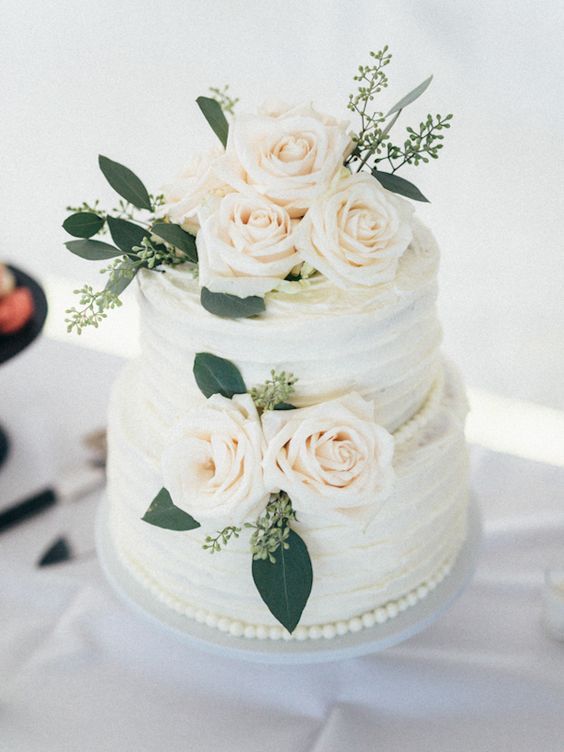 Two Tier Wedding Cake with Flowers