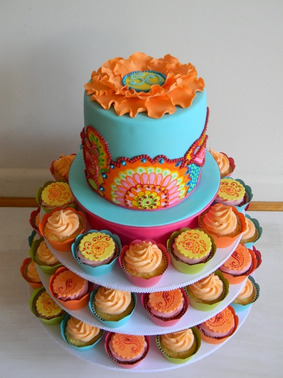 11 Photos of Paisley Print Bright Colored Birthday Cakes