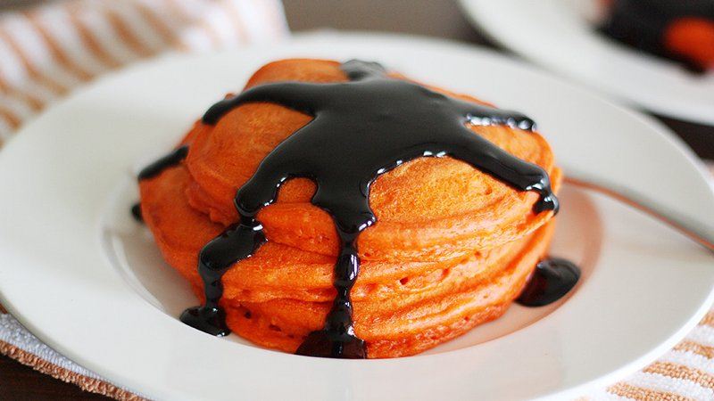 Halloween Pumpkin Pancakes Breakfast