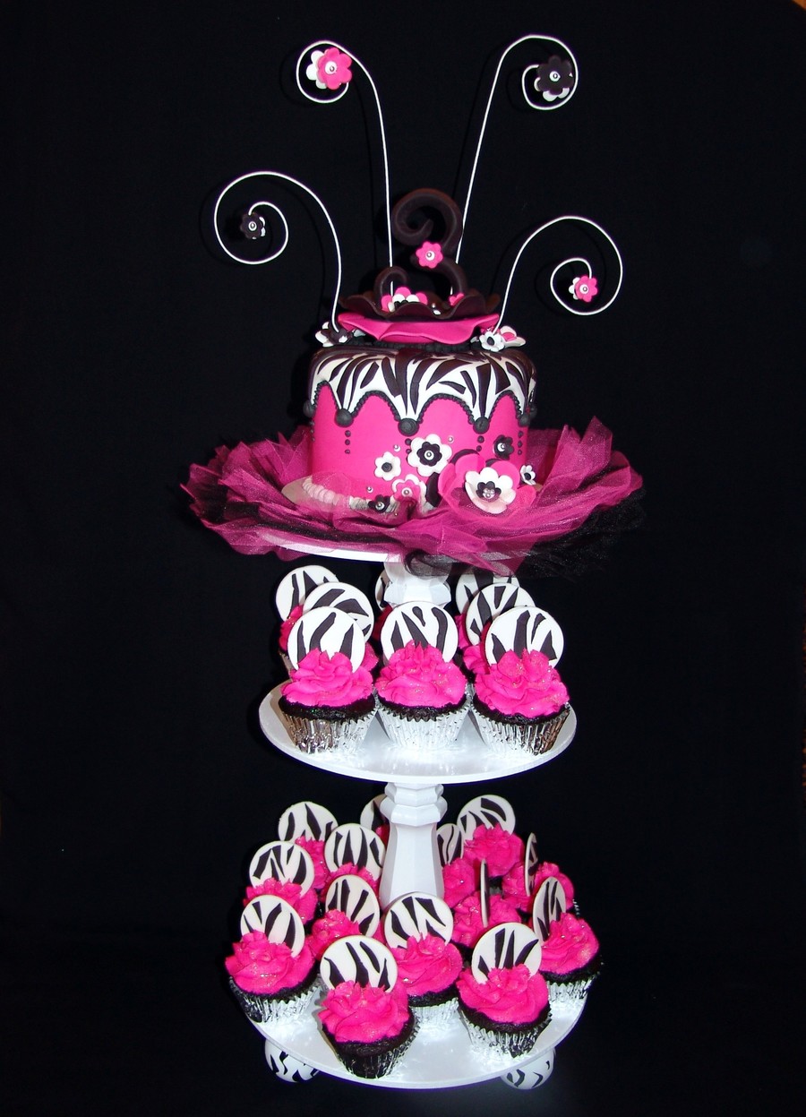 Hot Pink Zebra Print Birthday Cake