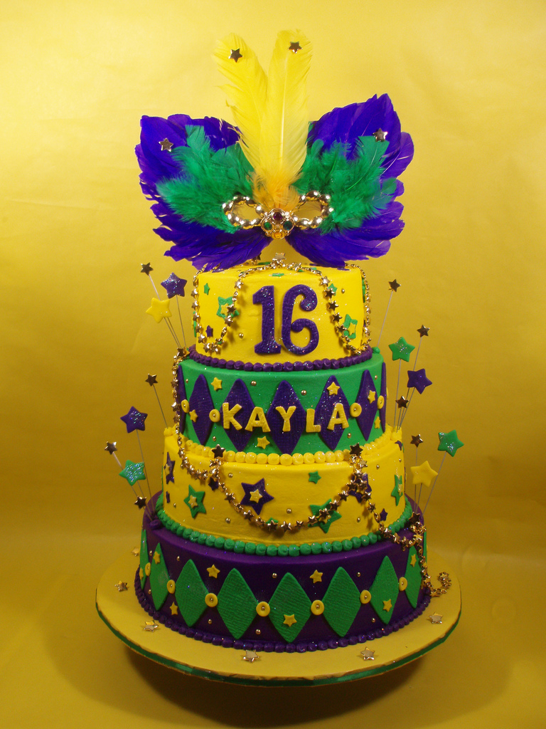 Mardi Gras Sweet 16 Birthday Cake