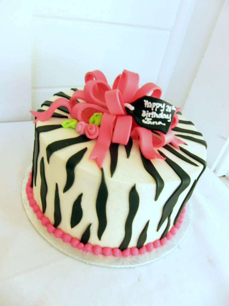 Pink and Black Zebra Fondant Cake