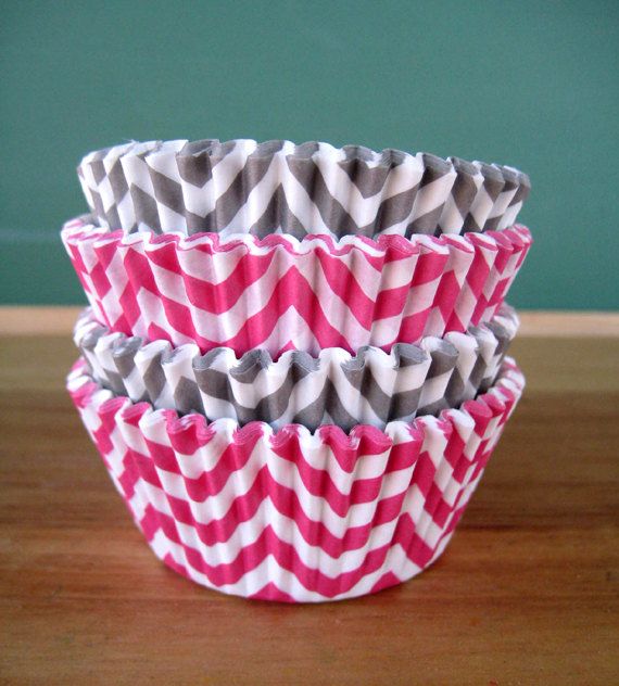 Pink and Gray Chevron Cupcake Liners