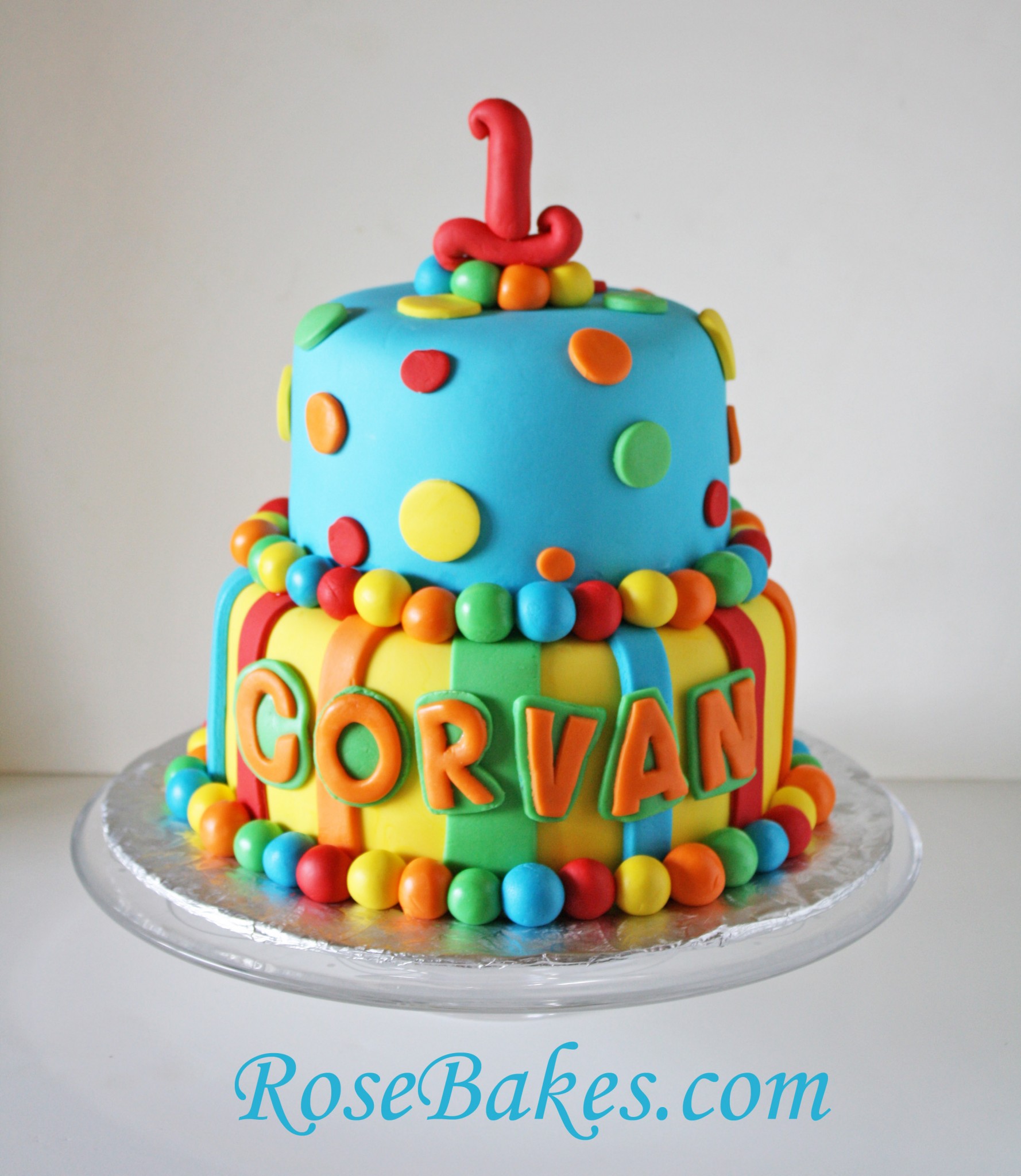 Polka Dot 1st Birthday Boy Cake