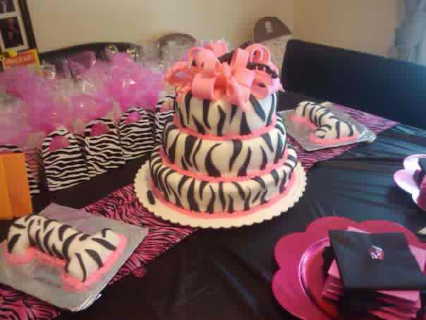 Zebra Print Girls 1st Birthday Cake