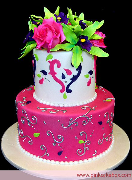 2 Tier Birthday Cake with Flowers