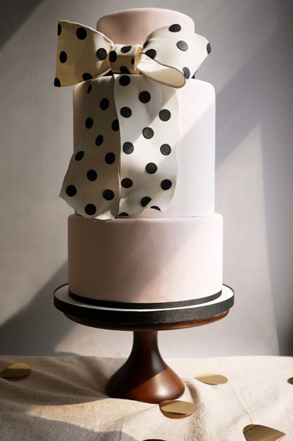 Black and White Polka Dot Bow Cake