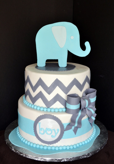 Blue and Gray Elephant Baby Shower Cake