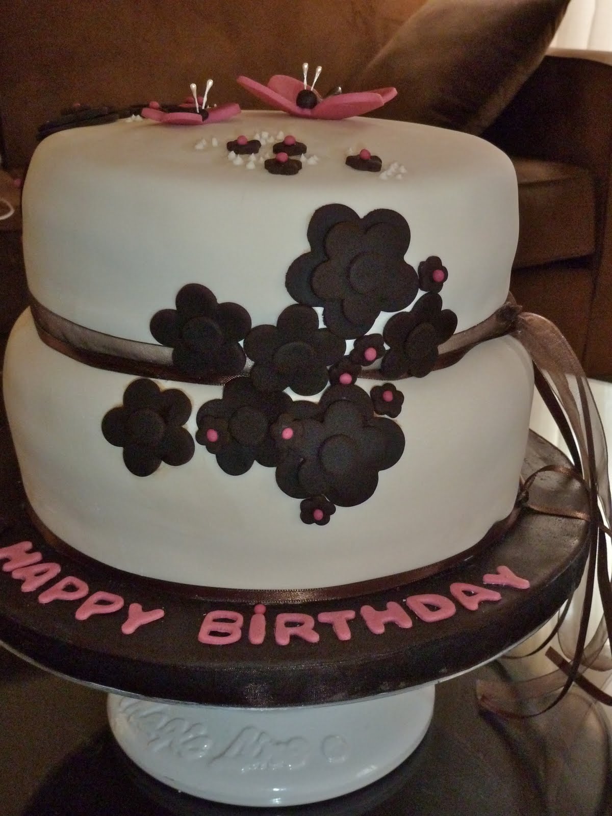 Brown and Pink Birthday Cake