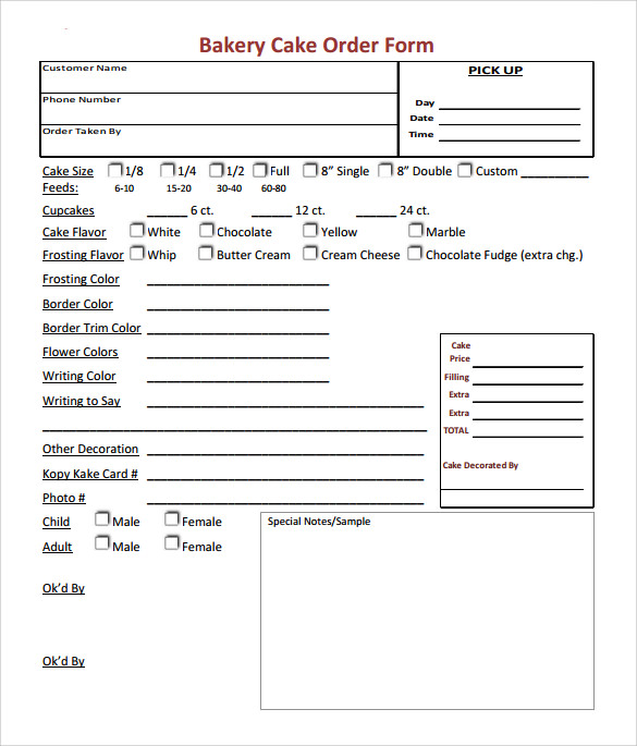 Cake Order Form Template