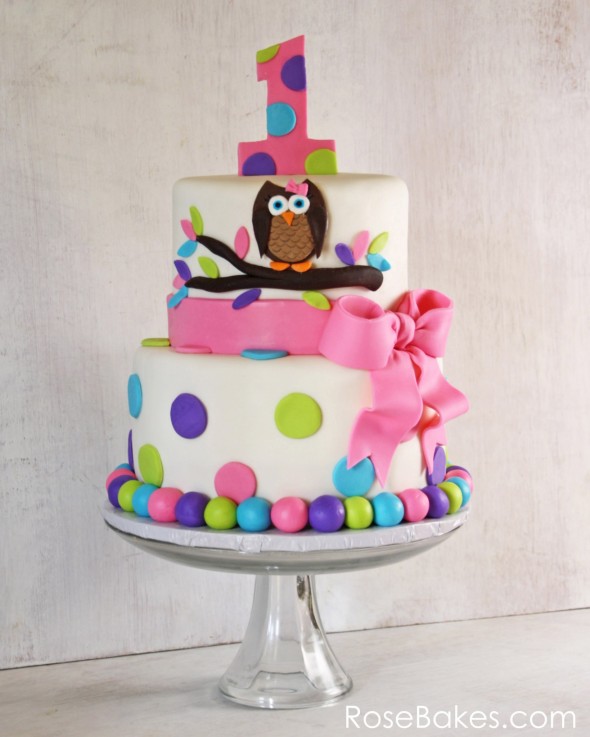 Girl Owl 1st Birthday Cake Ideas