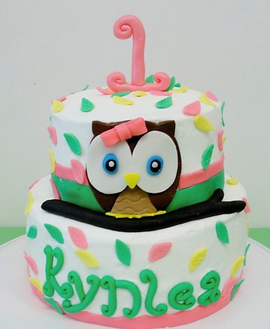 Girls Owl First Birthday Cakes