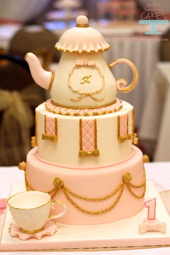 Gold and Pink Princess Tea Party Cake