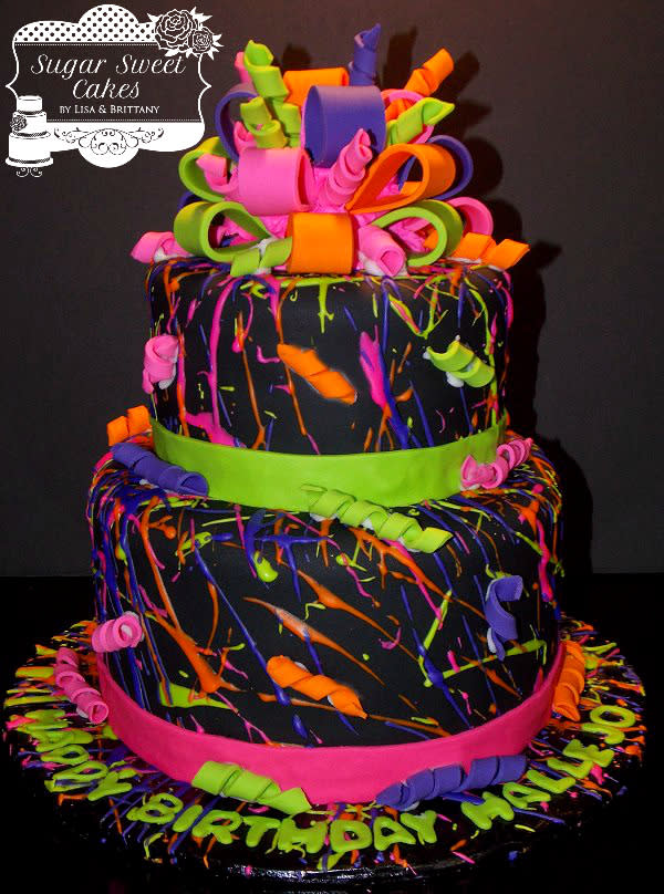 Neon Paint Splatter Birthday Cake