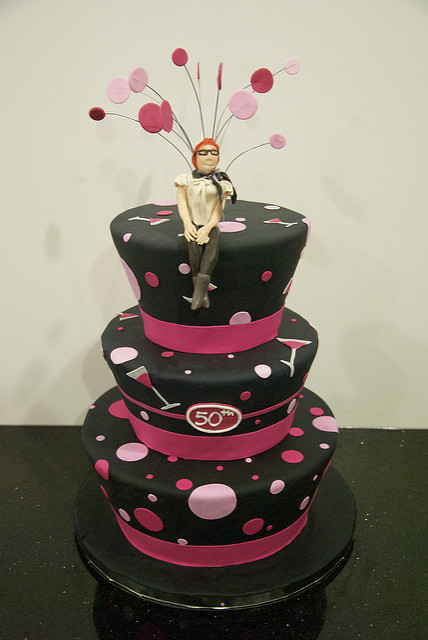 Pink and Black 50th Birthday Cake