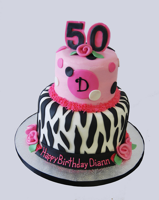 Pink and Black 50th Birthday Cake