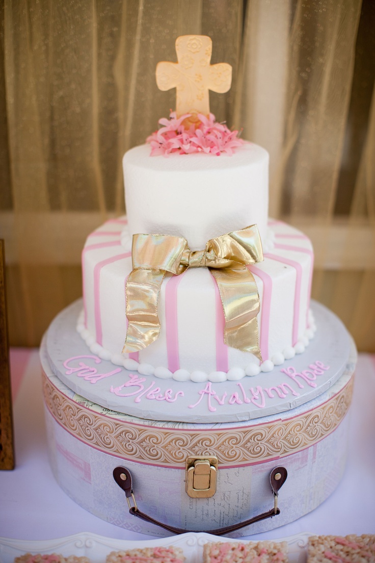 6 Photos of Baptism Cakes White With Gold Ideas