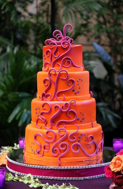 Pink and Orange Wedding Cake