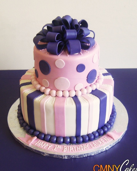 Pink and Purple First Birthday Cake