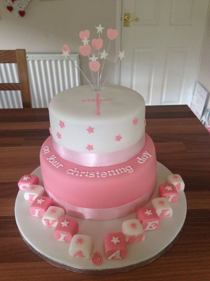 Pink and White Christening Cake