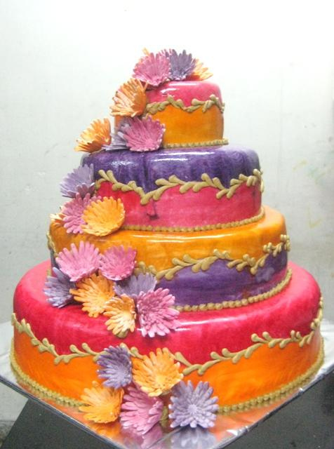 Pink Purple and Orange Wedding Cakes