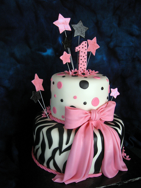 Pink Zebra First Birthday Cake