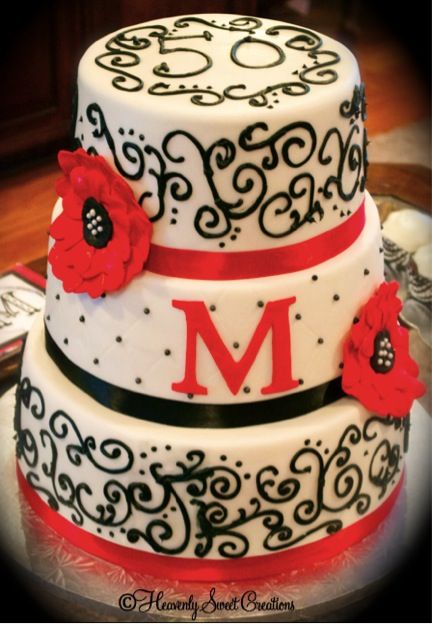 Red White and Black 50th Birthday Cake