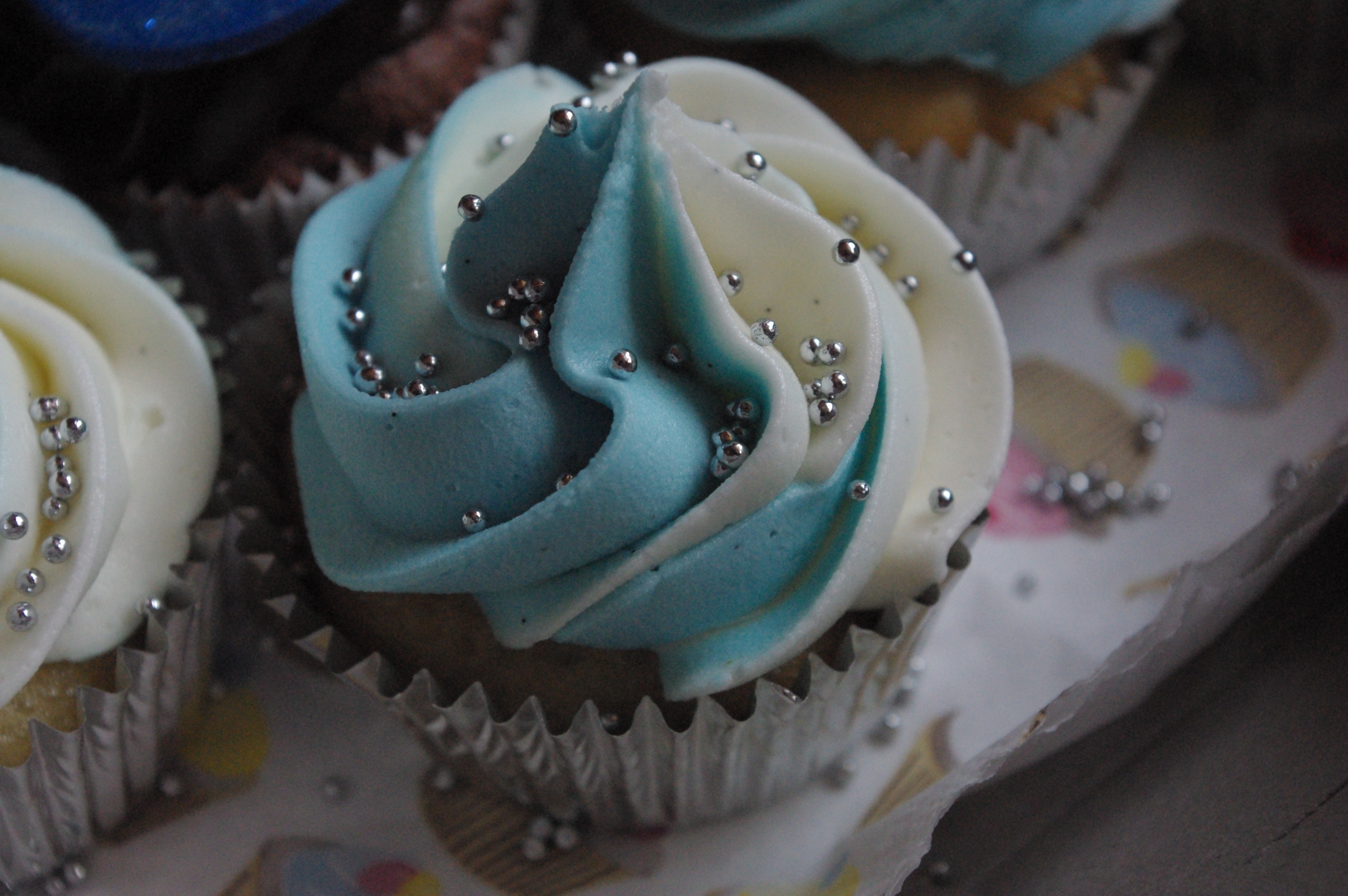 Silver White and Blue Cupcakes